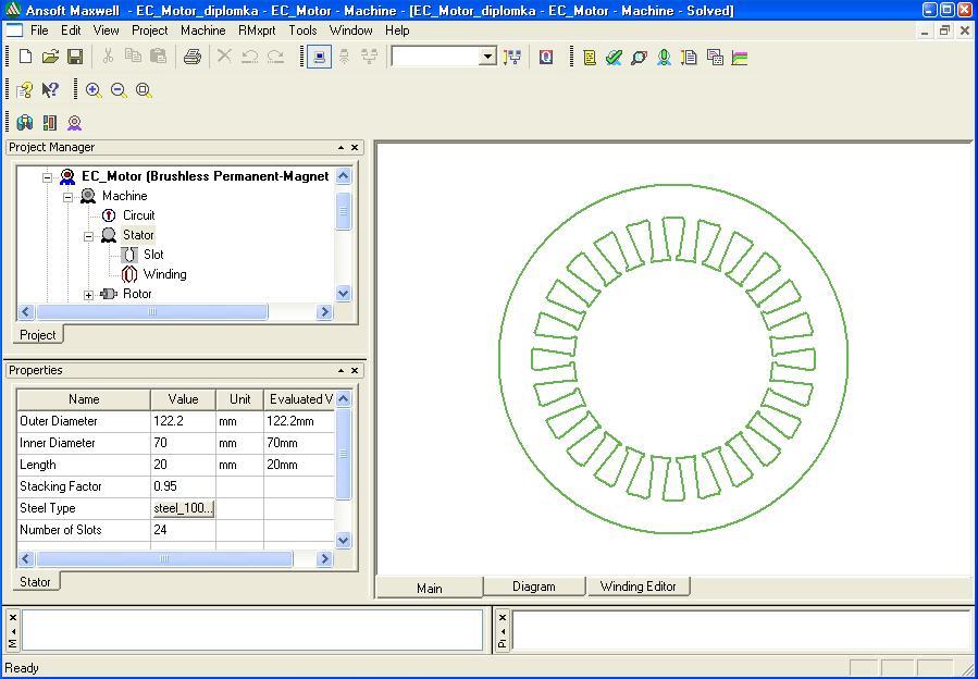 28 6 Postup práce při vytváření modelu v programu Ansoft Maxwell v prostředí Rmxprt Design V první fázi po spuštění programu Ansoft Maxwell přejdu do prostředí RMxprt.