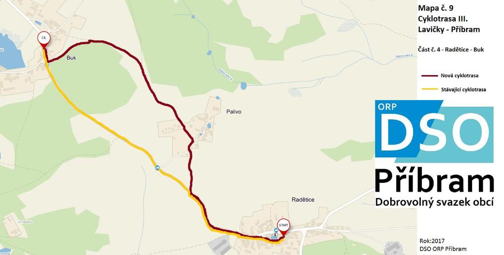 3. část Radětice Luh 3,9 km, 21 min, z toho začátek cesty je po silnici III.