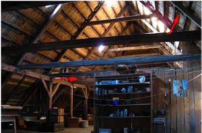 Photo 11: Breeding place of the Redstart (Phoenicurus ochruros) in Orlické mountains in an enclosed space of the loft in the year 2007 interior of the loft with marked entrance hole (left) and the