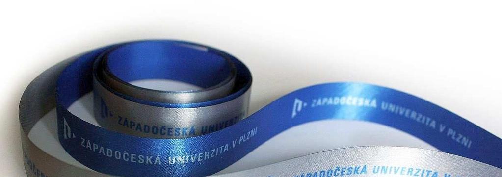 Dárková stuha modrá / stříbrná Č. karty 160+161 Atlasová stuha s logem naší univerzity.