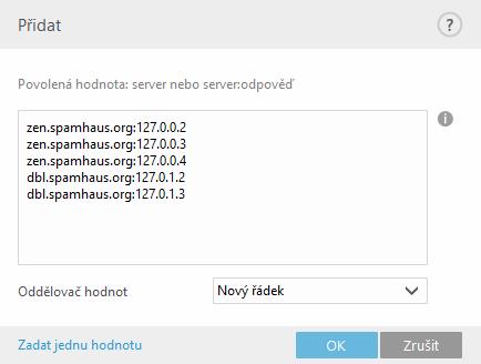 samostatně na nový řádek. Pro přidání více záznamů klikněte v dolní části okna na možnost Zadat více hodnot. Na obrázku níže jsou uvedeny pouze vzorové příklady.