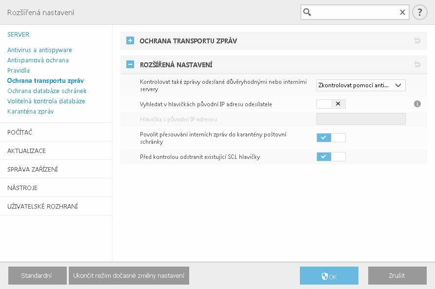 Vyhledat v hlavičce původní IP adresu pokud je tato možnost aktivní, ESET Mail Security hledá v hlavičkách zpráv původní IP adresu, aby ji mohly použít moduly ochrany (antispam a další).