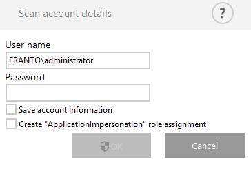 DŮLEŽITÉ: Účet použitý pro kontrolu musí mít oprávnění ApplicationImpersonation, aby mohlo dojít ke kontrole všech poštovních schránek v Exchange databázi.