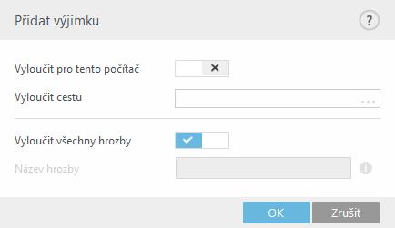 Vyloučit všechny hrozby po vybrání této možnosti nebudou ve výše definované složce (v poli Vyloučit cestu) detekovány žádné hrozby.
