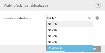 možnost aktualizace a následně aktualizaci provedete ručně. Standardně je v sekci Aktualizační server vybrána možnost Automatický výběr serveru a v poli je zadána hodnota AUTOSELECT.
