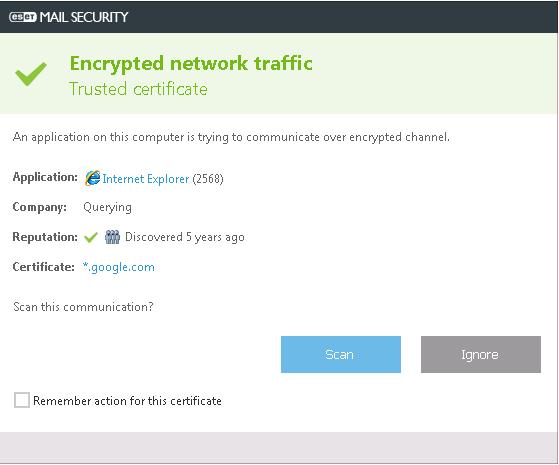 V obou případech je dostupná možnost pro zapamatování vybrané akce. Definovanou a uloženou akci naleznete v seznamu známých certifikátů. 4.4.2.