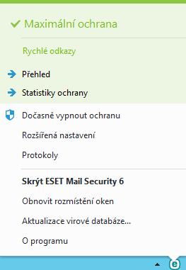 4.7.7 Ikona v oznamovací oblasti Nejdůležitější možnosti a funkce programu jsou dostupné přímo ze systémové oznamovací oblasti. Stačí kliknout pravým tlačítkem myši na ikonu programu.
