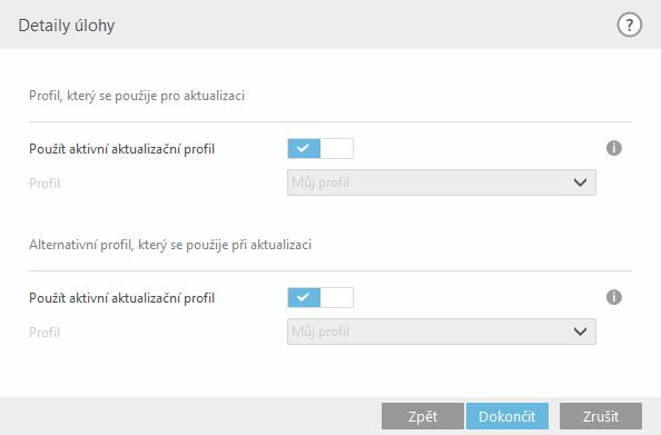 4.10.12 Profily aktualizace Nastavení hlavního a alternativního profilu pro aktualizaci umožňuje provádět aktualizaci ze dvou míst, kdy se druhý profil použije v případě, že z prvního se aktualizaci