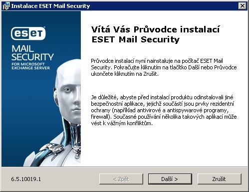 2.1 Průvodce instalací ESET Mail Security Po spuštění instalačního balíčku ESET Mail Security se zobrazí průvodce, který vás provede celým procesem instalace: Poté, co odsouhlasíte licenční ujednání,