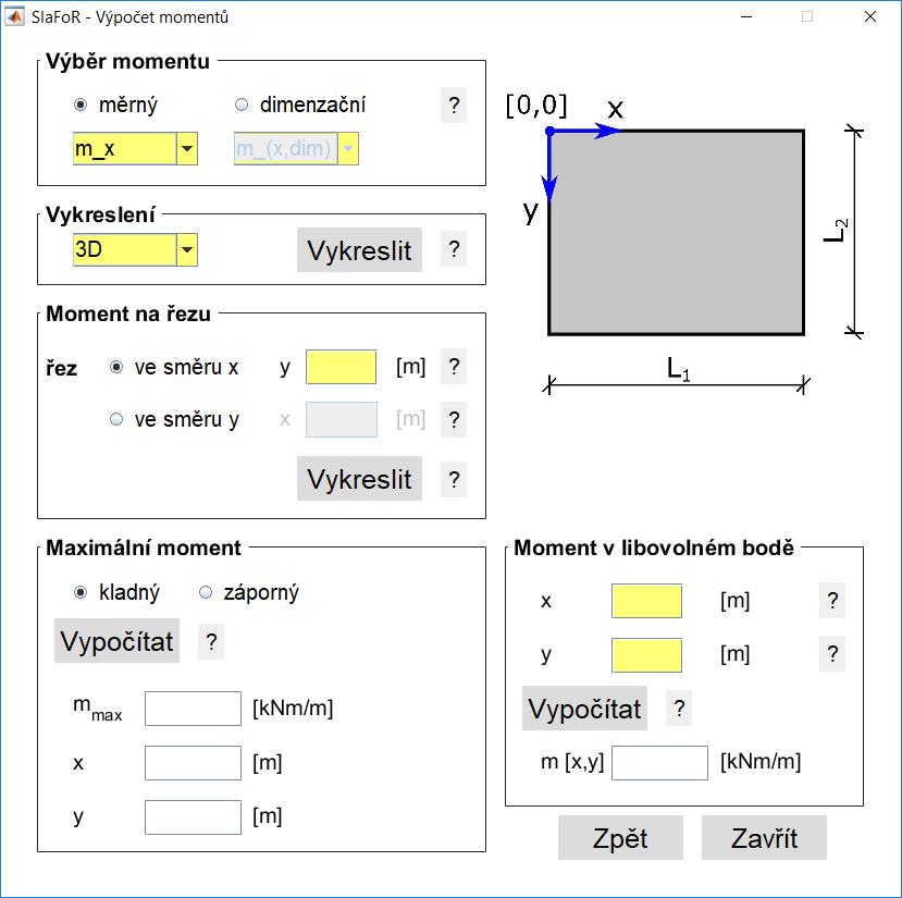 7 Obrázek 7: Okno pro výpo et moment Dal²í ty i ásti okna pracují se zadanými vstupy a poskytují gracký nebo íselný výstup zvoleného momentu. 1.
