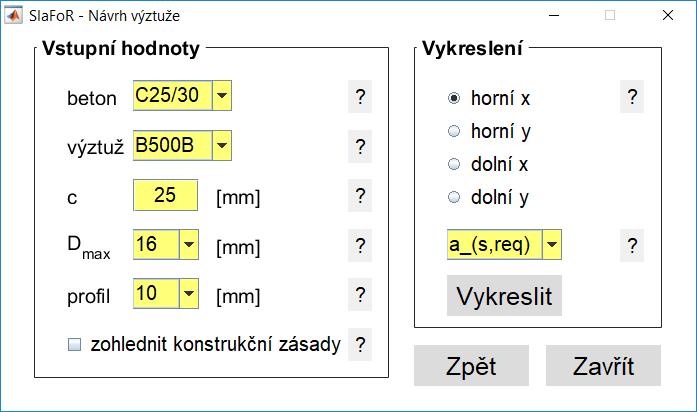 9 Obrázek 10: Okno pro návrh výztuºe charakteristická hodnota válcové pevnosti betonu v tlaku f ck. Pevnost betonu v tahu f ctm je pot ebná pro zohledn ní konstruk ních zásad.