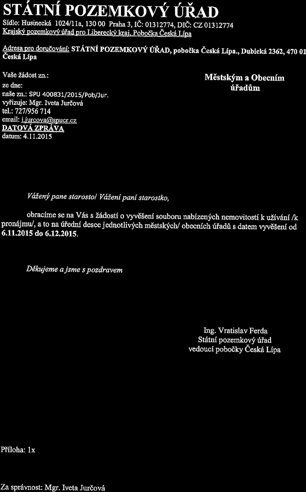 starnf pozuvrkowunnu sldlo: Husineckd 7024ltta. 130 00 praha3,re: or3tz774,dret czabr2774 KrajshV pozemkow ritad pro Liberechf kpi.