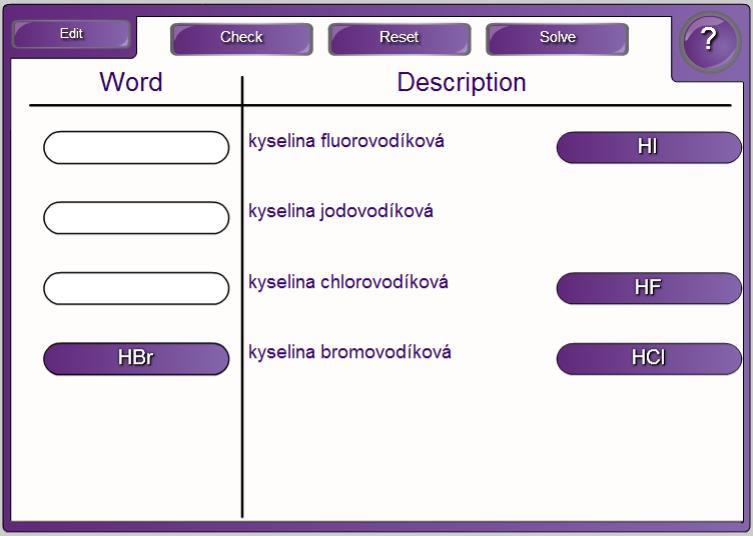 Názvosloví halogenidů a bezkyslíkatých kyselin kyselina chlorovodíková HCl H +I Cl I kyselina fluorovodíková HF H +I F I kyselina jodovodíková HI H +I I I kyselina