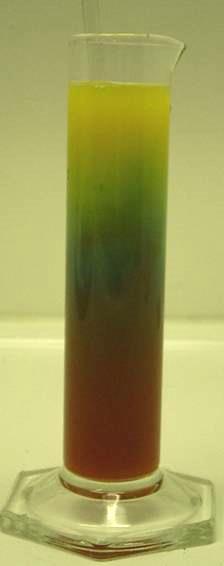 46 3. Laboratorní experimenty s přírodními látkami odbarvení směsi: původně červená šťáva začne postupně od hladiny modrat, přechází do modrozelené, mění se v zelenou a nakonec ve žlutou.