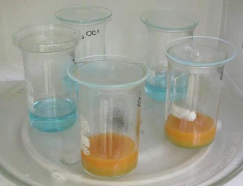 5. Experimenty v mikrovlnné troubě 91 Na 100 cm 3 Benediktova činidla: 17,3 g citronanu sodného a 10 g Na 2 CO 3, při mírném zahřátí rozpusťte v 70 cm 3 vody, po rozpuštění látek roztok zfiltrujte a