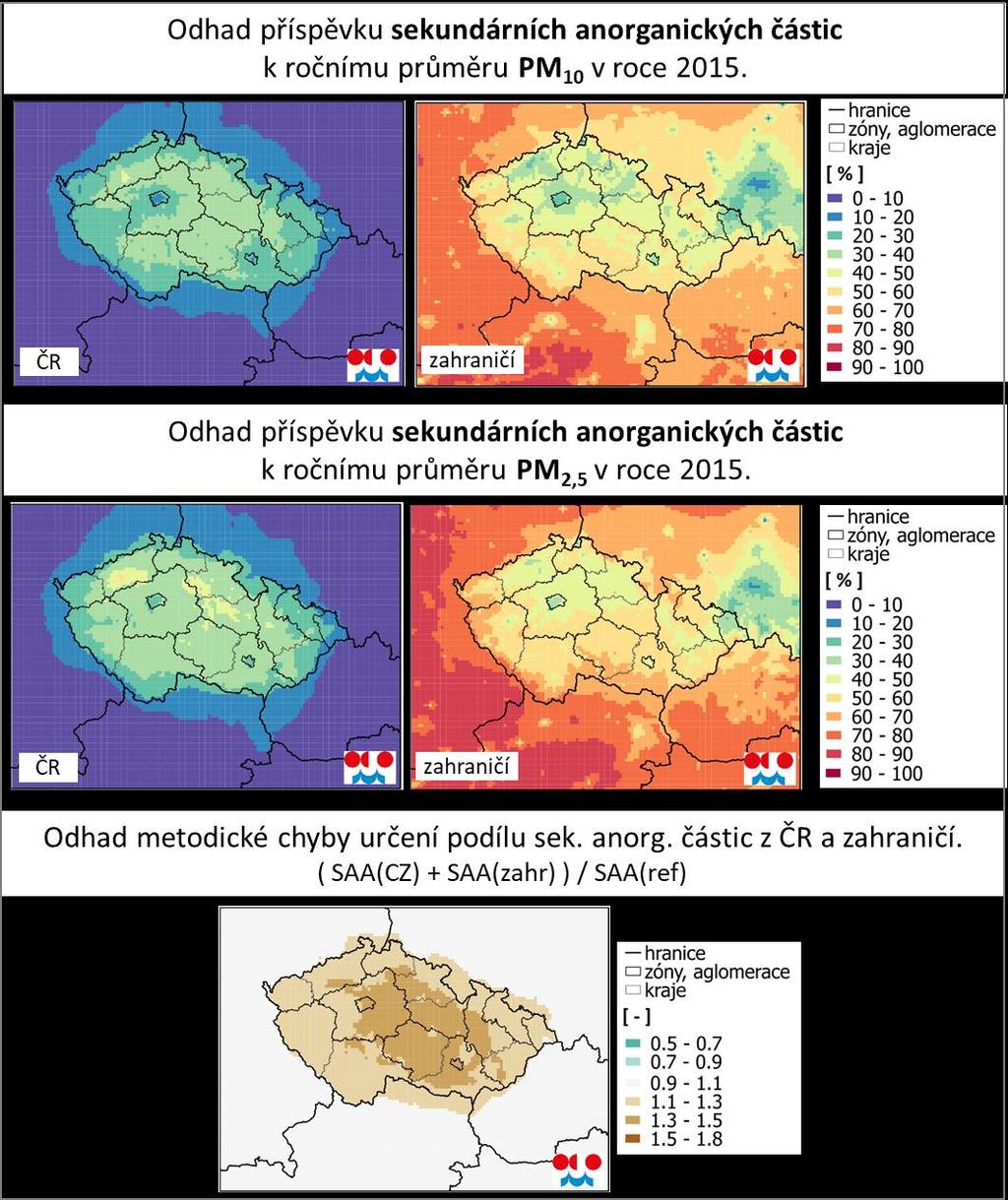 Obrázek 12: Příspěvek sekundárních anorganických částic z českých a zahraničních