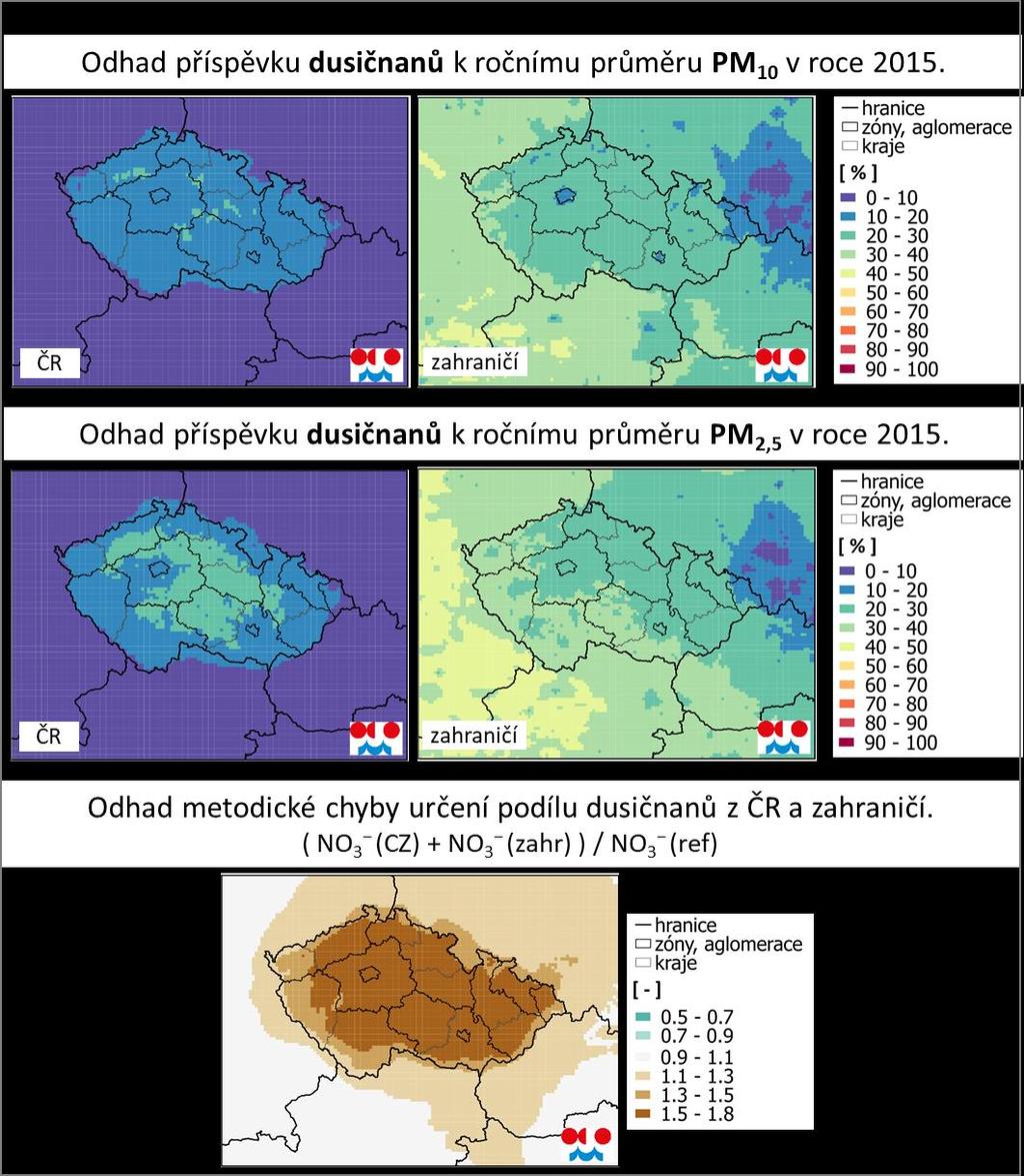 Obrázek 14: Příspěvek dusičnanů z českých a zahraničních prekurzorů k