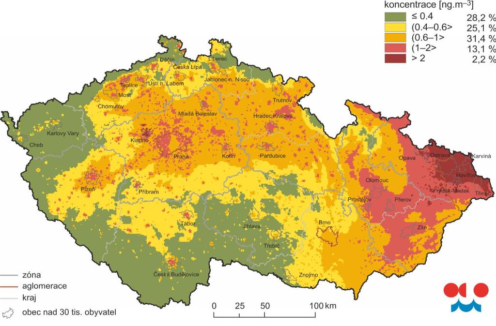 benzo(a)pyrenu, průměr 2013 2017 24 Zdroj: ČHMÚ 24 Oblasti s