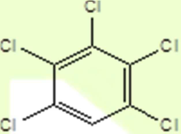 Použití Obrázek 1: Molekula pentachlorbenzenu V současné době se v zemích Evropské Unie pentachlorbenzen nevyrábí. V minulosti se používal jako fungicid nebo jako látka zpomalující hoření.