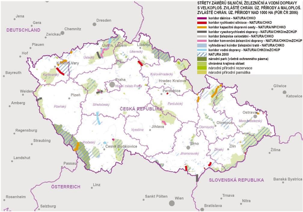 Obr. 5 Jedním z podkladů pro definování potenciálních kolizí záměrů dopravy s ochranou přírody bylo vyhodnocení jejich možných střetů.