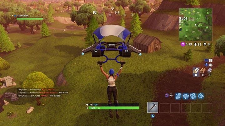 8 FORTNITE Z letounu zamíříte přímo k zemi, poté použijete Glider (padák), abyste dopadli bez