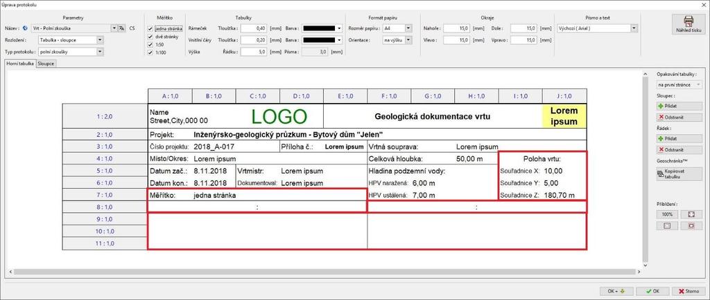 Horní tabulka Práce s tabulkou je velmi podobna práci s programem MS Excel.