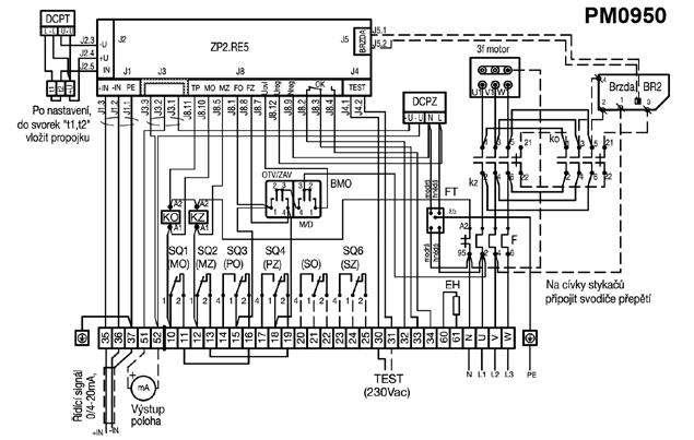 se svorkovnicí Zapojení servomotorů MODACT MON, MOP Control se stykači a regulátorem ZP2.RE5 P0949 DCPT - L + L - U + U J2.3 -U J2.4 +U J2.