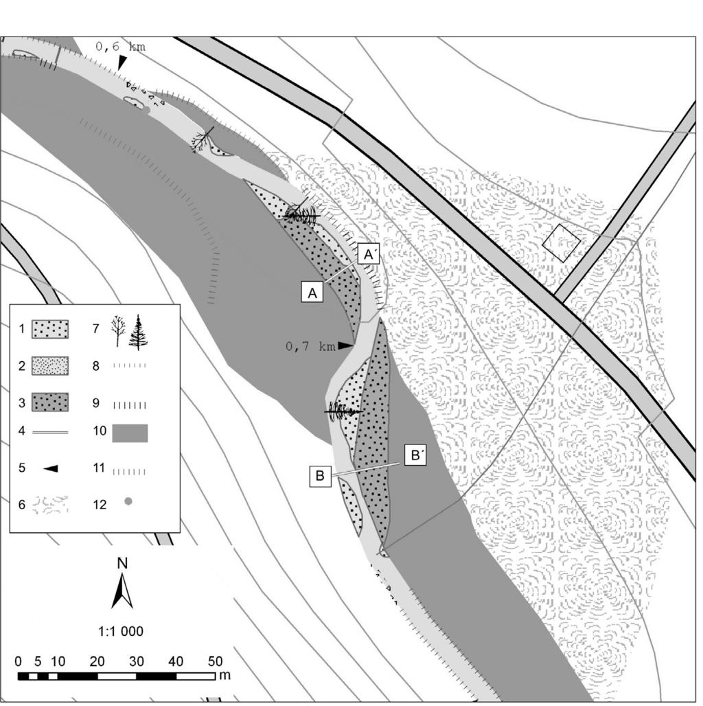 21 Obr. 2: Ukázka fluviálně geomorfologické mapy Sihelského potoka (0,6 0,8 km).