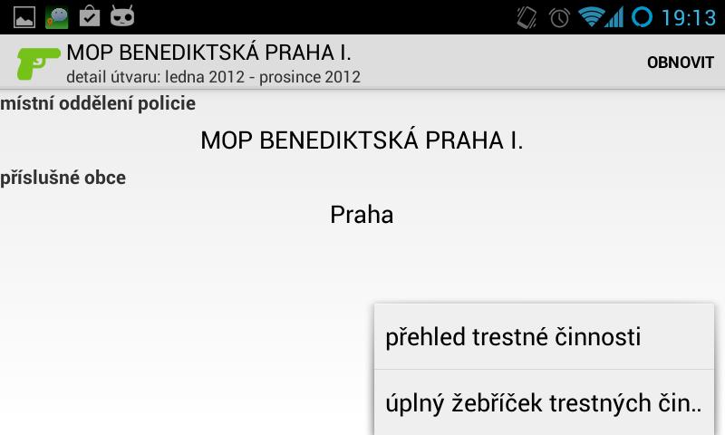 Dostupné jsou tyto možnosti: změnit interval: zobrazí dialog pro výběr období. detail útvaru: zobrazí stránku s detailem útvaru.