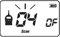 3. Funkce vyhledávání signálu (Scan) Pro zahájení vyhledávání signálu stiskněte a dvě sekundy podržte tlačítko, nebo. Na displeji se objeví symbol Scan.