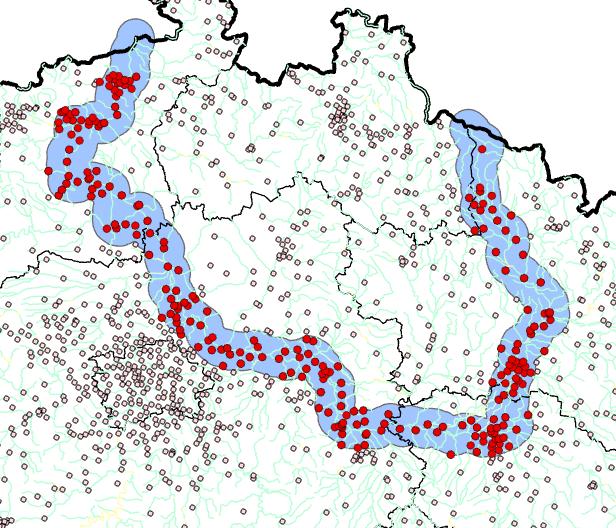 Načtení potřebných vrstev 2. Výběr řeky Labe pomocí Výběru dle atributů 3. Na výběr použít Buffer 4.