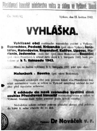 UTB ve Zlíně, Fakulta logistiky a krizového řízení Obr. 7. Vyhláška o vyklizení obcí z roku 1942 