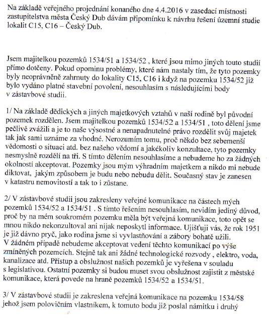 Námitka CJ MML 071412/16, Baginová Jitka pozemek: 1534/51, 1534/52 katastrální