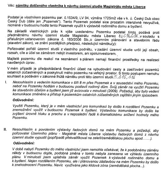 Námitka CJ MML 074907/16, Jana Holá pozemek parc. č.