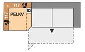 vpravo s nastavením opěrky hlavy; možné pouze v kombinaci s lůžkovou úpravou s WAfunkcí nebo bez lůžkové úpravy s WAfunkcí; SEL = element s WA-funkcí vlevo / element s
