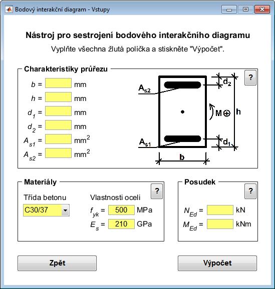 B.3. Bodový interakční diagram Obr. B.27: Bodový interakční diagram zadání vstupních hodnot Stisknutím tlačítka je spuštěna kontrola zadaných vstupních dat. Pokud byl některý vstup zadán neplatně (tj.