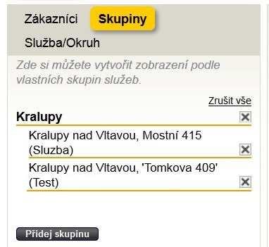 Skupiny libovolné seskupení služeb do uživatelsky vytvořených skupin Služba/Okruh vyhledávání služby/okruhu podle identifikátoru Příklad vzhledu okna zobrazovacího filtru v jednotlivých režimech je