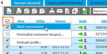 Ikna je přítmna puze v aplikaci Catalg/Seznam záznamů. Nvá vlba Skrýt neznačené umžňuje zbrazení všech značených záznamů (respektive skrytí neznačených) napříč časvými rzsahy či filtry.