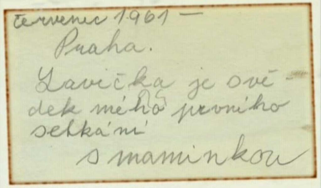 Praha Petřín, květen 1960 Rub fotografie, pořízené synem