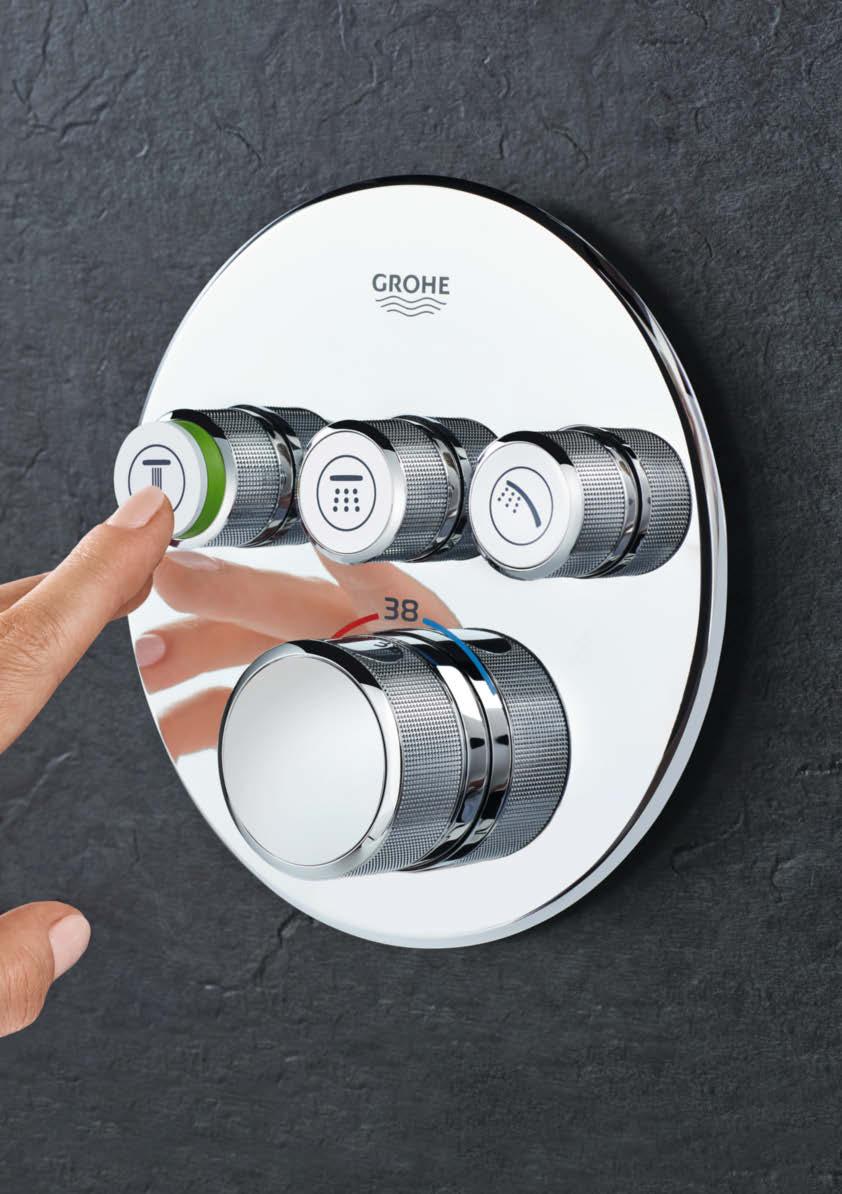 GROHTHERM SMARTCONTROL 100 % KONTROLA UKRYTÁ V JEDINÉM TLAČÍTKU Vychutnat si osvěžující sprchu na míru nebylo nikdy jednodušší.