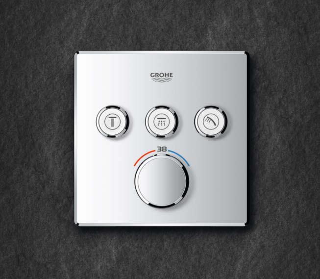 TECHNOLOGIE, KTERÁ SE SKRÝVÁ UVNITŘ: INTELIGENTNÍ DESIGN INTUITIVNÍ OVLÁDÁNÍ Design podomítkového sprchového systému GROHE SmartControl jde daleko za hranice funkčnosti.