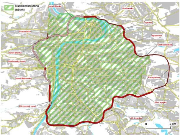 Praha NEZ v městě Praha bude zaváděná ve fázích (datum zahájení ještě není určen) a pokryje širší centrum města.