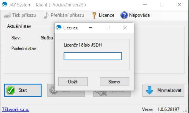 Obrázek 1: Spuštění služby Vložení licenčního čísla Licenční číslo vložíte kliknutím na odkaz v horním menu Licence.
