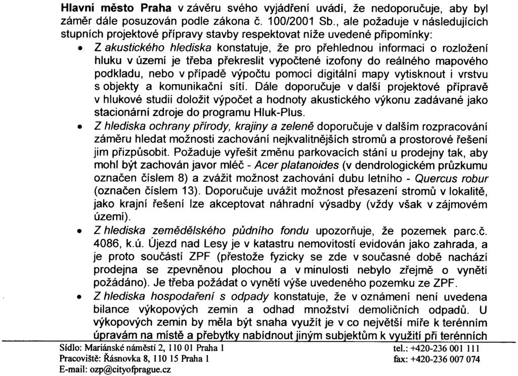 2 Oznamovatel: LIDL Èeská republika, V.D.S K Hájùm 1233/2 155 00 Praha 5 Souhrnné vypoøádání pøípomínek: Ke zveøejnìnému oznámení se vyjádøili:. hlavní mìsto Praha. mìstská èást Praha 21.
