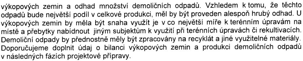 výkopových zemin a odhad množství demolièních odpadù. Vzhledem k tomu, že tìchto odpadù bude nejvìtší podíl v celkové produkci, mìl by být proveden alespoò hrubý odhad.