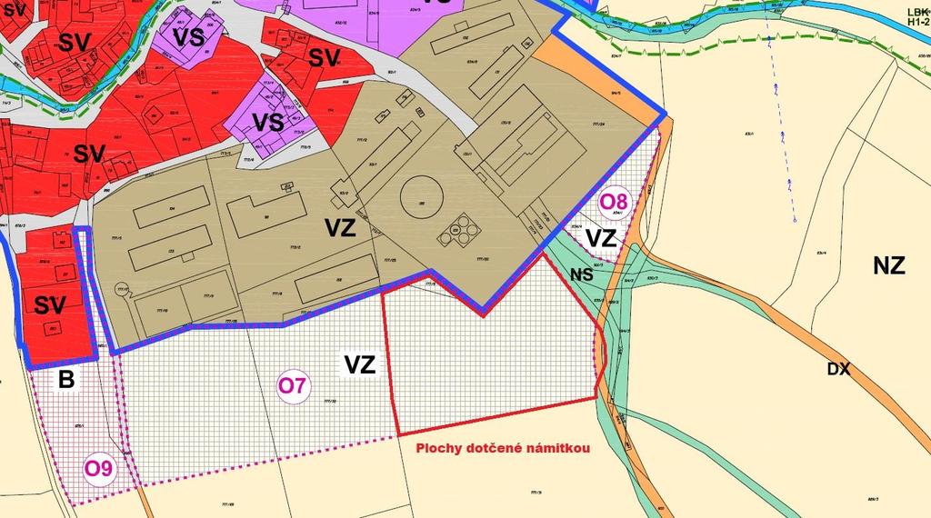Protože výše uvedený vlastník pozemků nesouhlasí s jejich využitím, jak je v návrhu ÚP Olešná, bude pozemek, resp.