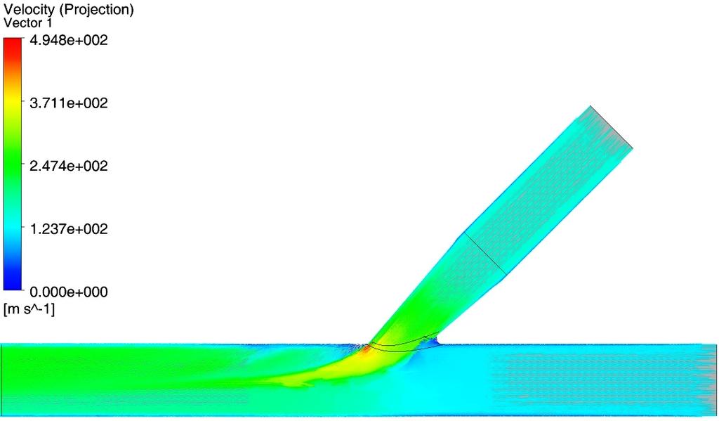 Obr. 44 Vektorové pole rychlosti pro α = 30, K = 22,4 mm. Obr.