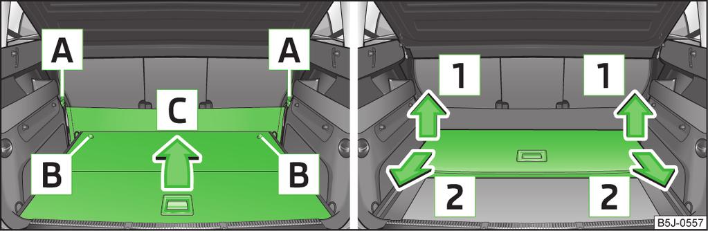 Pouzdro připevněte pomocí plastových karabin k okům na levé nebo pravé straně bočního obkladu v zavazadlovém prostoru.