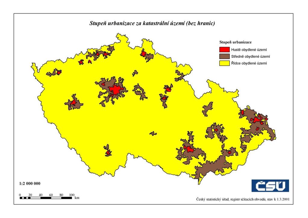 Stupeň urbanizace dle KÚ ČR, 2001 Tab.