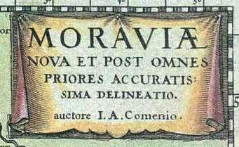 Nejstarší samostatné mapy Moravy Komenského mapa Moravy (1624) Autor: Jan Amos Komenský (1592-1670) - pedagog, filosof a spisovatel Rok vydání: 1624 Rozměr rámu: 540 x 440 mm Měřítko: 1 : 470 000